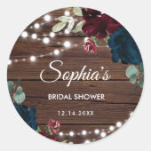 マルサラ&ネイビーフラワーズ素朴ブライダルシャワー ラウンドシール (正面)