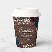 マルサラ&ネイビーフラワーズ素朴ブライダルシャワー 紙コップ (裏面)