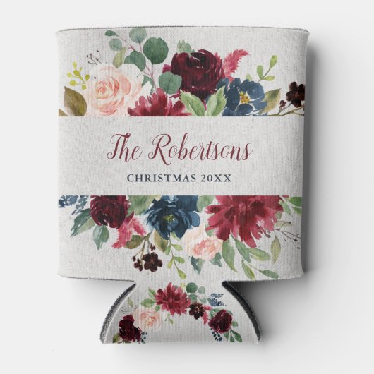 マルサラ&ネイビーフローラシャビーシックホリデーパーティー 缶クーラー (正面)