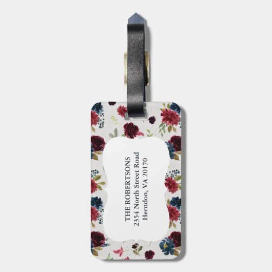 マルサラ&ネイビーフローラシャビーシックモノグラムカスタム ラゲッジタグ (裏面縦)