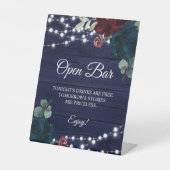 マルサラ&ネイビーフローラ素朴ウッドオープンバーサイン 台座サイン (正面)