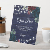 マルサラ&ネイビーフローラ素朴ウッドオープンバーサイン 台座サイン (インサイチュ)