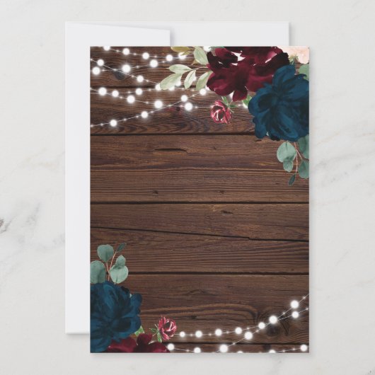 マルサラ&ネイビー素朴ウッドベビーシャワー招待状 招待状 (裏面)