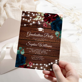 マルサラ・ネイビー素朴ウッド卒業パーティー 招待状