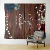 マルサラ&ネイビー素朴ウッド結婚ズタペストリー タペストリー (インサイチュ(横))