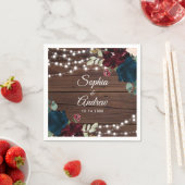 マルサラ&ネイビー素朴ウッド結婚ズ・ナプキンス スタンダードカクテルナプキン (インサイチュ)
