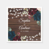 マルサラ&ネイビー素朴ウッド結婚ズ・ナプキンス スタンダードカクテルナプキン (正面)