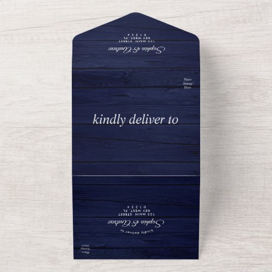 マルサラ&ネイビー素朴フラワーズウッドすべて1つの請求書 オールインワン招待状 (外側)