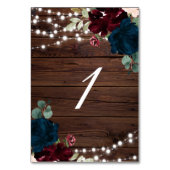 マルサラ&ネイビー素朴フラワーズウッドテー結婚ブル1 テーブルナンバー (裏面)