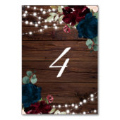 マルサラ&ネイビー素朴フラワーズウッドテー結婚ブル4 テーブルナンバー (裏面)