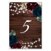 マルサラ&ネイビー素朴フラワーズウッドテー結婚ブル5 テーブルナンバー (正面)