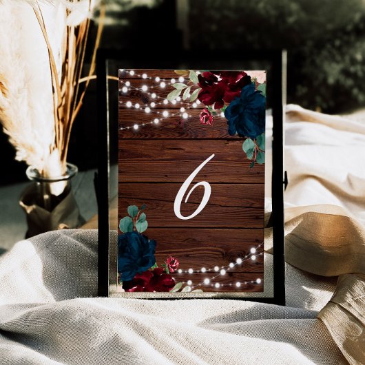 マルサラ&ネイビー素朴フラワーズウッド6テーブル番号 テーブルナンバー