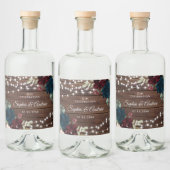 マルサラ&ネイビー素朴フラワーズ結婚ウッド リキュールボトルラベル (ボトル)