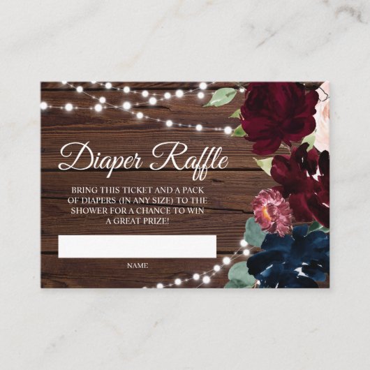 マルサラ&ネイビー花おむつ素朴ラッフルカード エンクロージャーカード (正面)