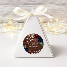 マルサラ＆ネイビー フラワーズ ラスティック ブライダル シャワー ラウンドシール