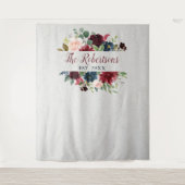 マルサラ & ネイビー フラワーブライダルシャワー ウェディング カスタム タペストリー (正面)