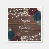 マルサラ＆ネイビー ラスティック ウッド ウェディング ナプキン スタンダードカクテルナプキン (正面)