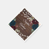 マルサラ＆ネイビー ラスティック ウッド ウェディング ナプキン スタンダードカクテルナプキン (角)