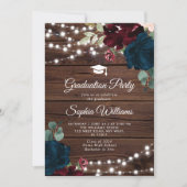 マルサラ & ネイビー ラスティック ウッド 卒業パーティー 招待状 (正面)