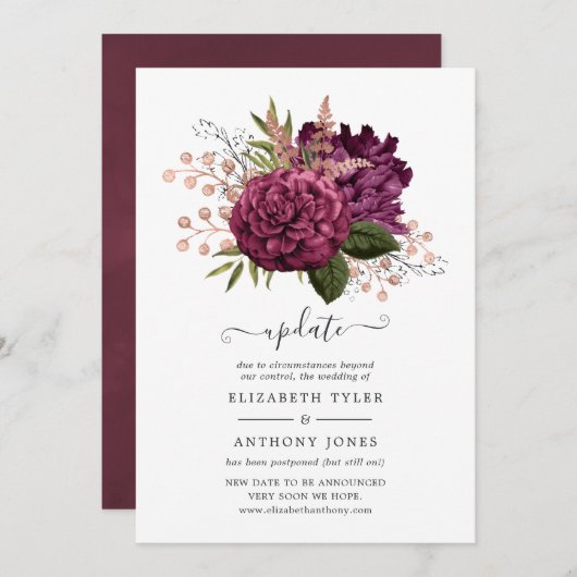 マルサラ&バラ金ゴールドフローラヴィンテージウェディングアップデート 招待状 (正面/裏面)