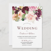 マルサラ バーガンディー トロピカル フローラル ウェディング 招待状 (正面)