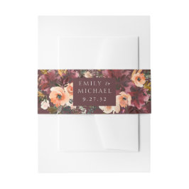 マルサラ バーガンディー ピーチ ウォーターカラー フローラル 招待状ベリーバンド