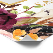 マルサラ バーガンディー ブラッシュ フラワーの結婚式写真小道具 ポスター (角)