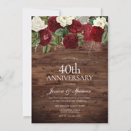 マルサラ バーガンディー ラスティック レッド ローズ 40周年記念 招待状 (正面)