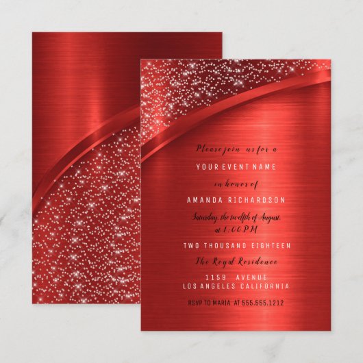 マルサラ バーガンディ グリッター ブライダル シャワー 誕生日 招待状 (正面/裏面)