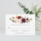 マルサラ バーガンディ フローラル ウェディング RSVP 招待状 (スタンド正面)