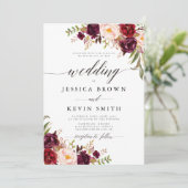 マルサラ バーガンディ フローラル ラスティック ウェディング 招待状 (スタンド正面)