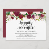 マルサラ ピンクの花のウェディング エロープメント レセプション 招待状 (正面/裏面)