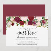マルサラ ピンクの花のウェディング エロープメント レセプション 招待状 (正面/裏面)