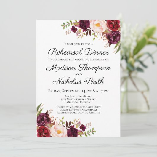 マルサラ&ピンクフローラリハーサルディナー招待状 招待状 (スタンド正面)