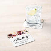 マルサラ&ピンクフローラ結婚の紙コースター スクエアペーパーコースター (インサイチュ)