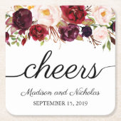 マルサラ&ピンクフローラ結婚の紙コースター スクエアペーパーコースター (正面)