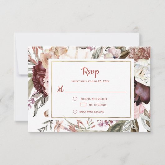 マルサラ ピーチ テラコッタ ピンク フラワーズ ぜひご参加ください 出欠カード (正面)