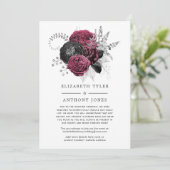 マルサラ、ブラック＆シルバーの花の結婚式ゲストリスト 案内状 (スタンド正面)