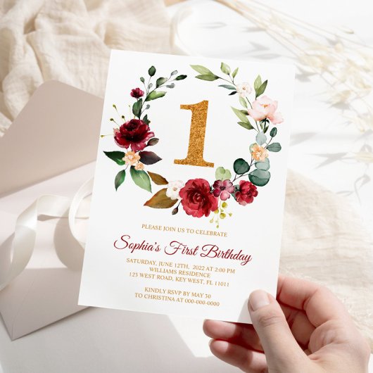 マルサラ&ブルゴーニュリースファースト誕生日 招待状