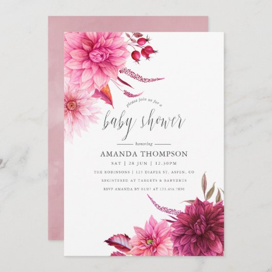 マルサラ – ブルゴーニュ&赤面秋秋ベビーシャワー 招待状 (正面/裏面)