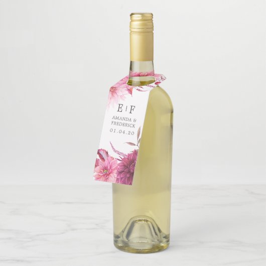 マルサラ – ブルゴーニュ&赤面秋結婚式の引き出物 ボトルネックタグ (アングル)