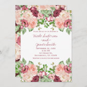 マルサラ・マローン・バーガンディー・ルスティック・フローラル・ウェディング 招待状 (正面/裏面)