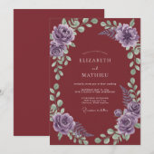 マルサラ ラベンダー 水彩 結婚式 招待状 (正面/裏面)