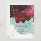 マルサラ レッド ティール ウォーターカラー ゴールド メイド オブ オナー 招待状 (正面)