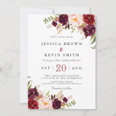 マルサラ ワインレッド フローラル 招待状 (正面)