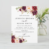 マルサラ ワインレッド 花モチーフ 招待状 (スタンド正面)