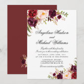 マルサラ ワインレッド 花モチーフ 招待状 (正面/裏面)