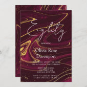 マルサラ ワイン ゴールド アルコール インク 80歳の誕生日パーティー 招待状 (正面/裏面)