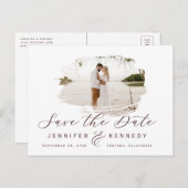 マルサラ ワイン ロマンティック ブラシ フレーム セーブ ザ デート ポストカード (正面/裏面)