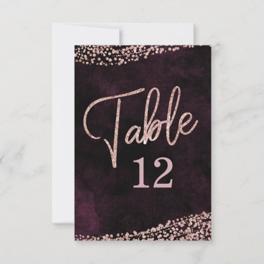 マルサラ ワイン & ローズ ゴールド テーブル ナンバー シーティング 招待状 (正面)